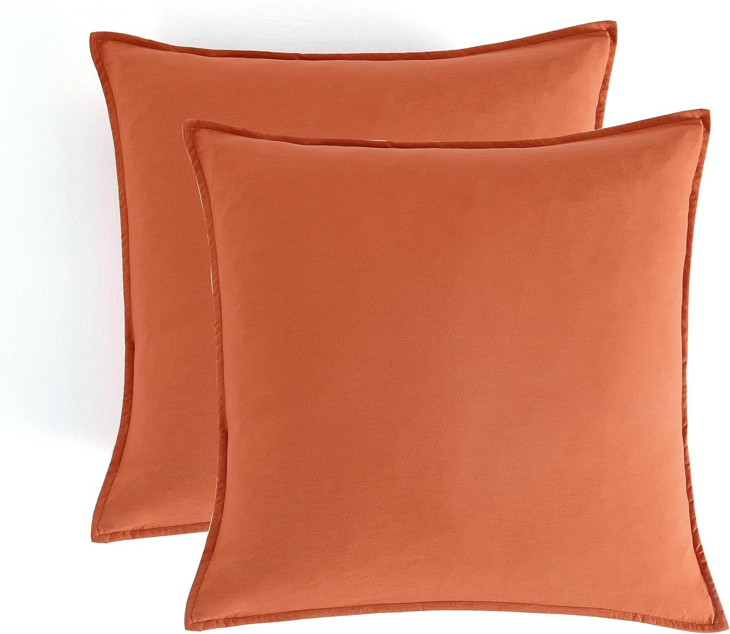 V439-EPTERRAWM2-191024-00 Vintage Washed Microfibre European Pillowcases - Set of 2 Luxurious European Pillow Covers - Terracotta - Image 1