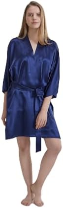 V439-RBSILKNB-218292-00 Silk Robe - Navy Blue, One Size - Luxurious Lightweight Satin Gown, Soft & Breathable Loungewear - Premium Comfort & Timeless Elegance with Every Wear - Image 1