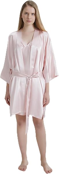 V439-RBSILKP-218291-00 Silk Robe - Pink, One Size - Luxurious Lightweight Satin Gown, Soft & Breathable Loungewear - Premium Comfort & Timeless Elegance with Every Wear - Image 1