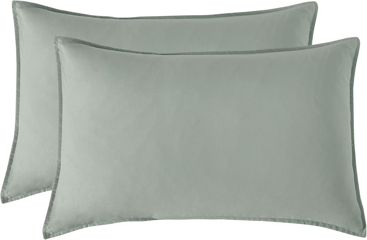 V439-SPSAGEWM2-218287-00 Twin Pack Vintage Washed Microfibre Standard Pillowcase (Sage, Standard) - Image 1