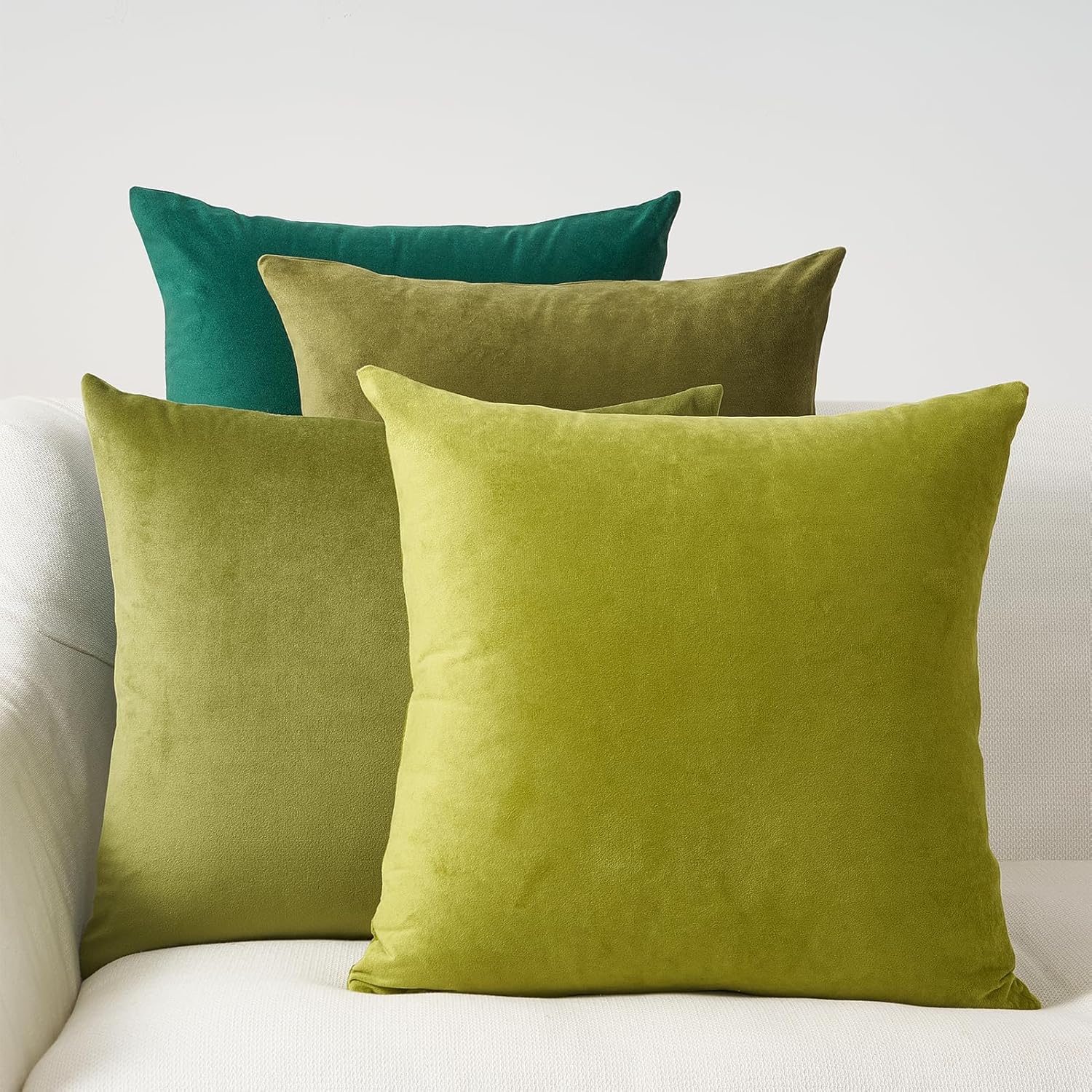 V439-VEL-MIXGREEN4-45-202506190411-00 Velvet Cushion Covers - Ultra Soft Microfibre Velvet with Hidden Zipper - Gradient Green, 45cm*45cm (Pack of 4) - Image 1