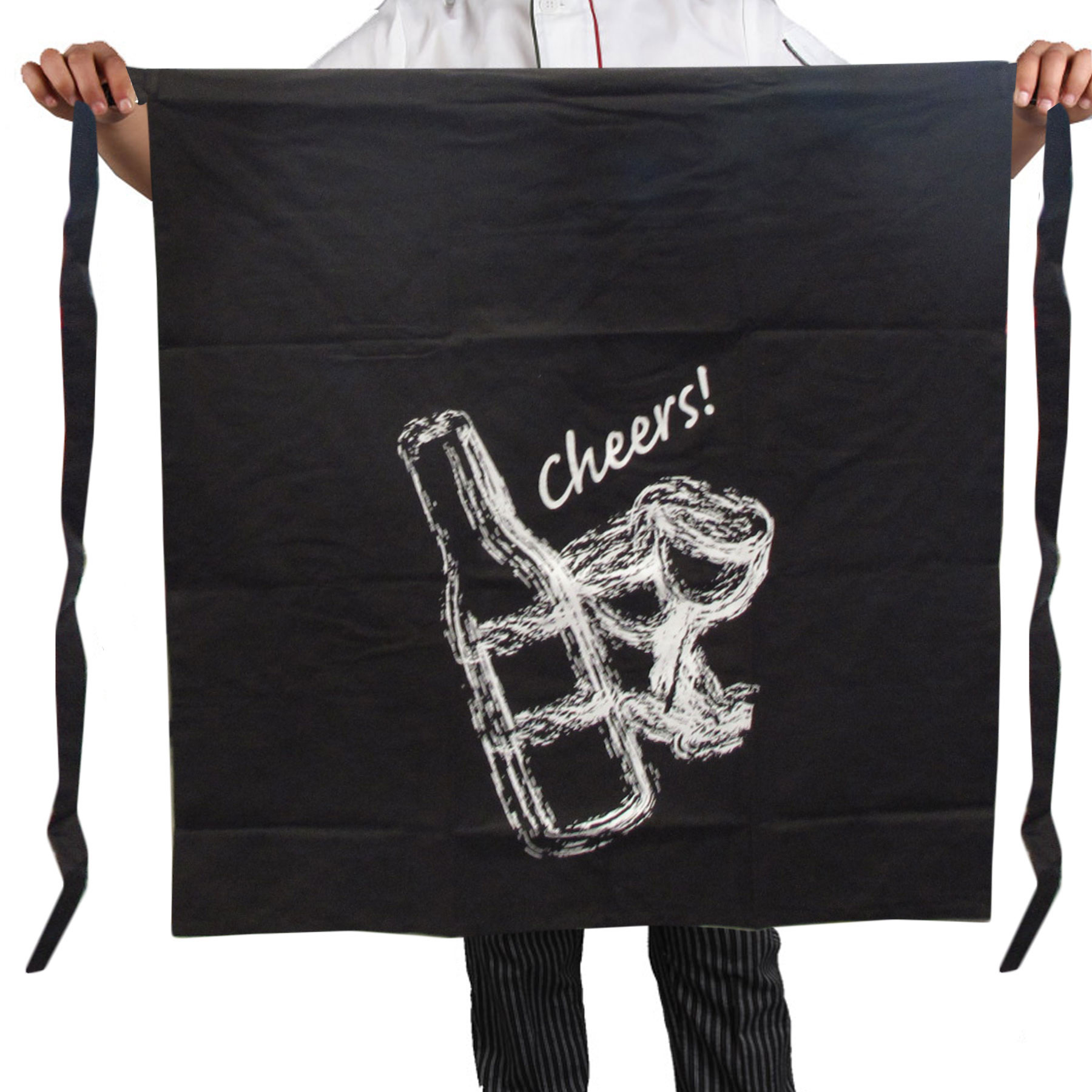 V442-ABR-APRON-CHEERS-BLACK-SH-96217-00 100% Cotton Master Chef Half Apron Heavy Duty Cheers - Image 1