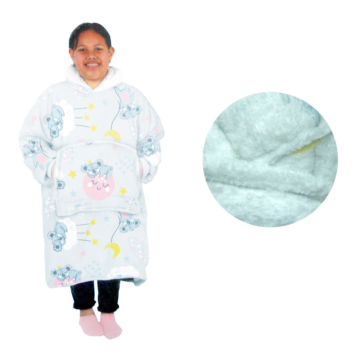 V442-ABR-BLANKET-GHOODIEKOALA-SILVER-SH-96960-00 Girls Comfy Warm Blanket Hoodie with Sherpa Fleece Reverse Koala - Image 1