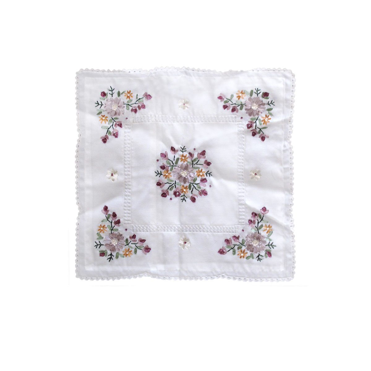 V442-ABR-CUSHIONC-VICTORIANA-WHITE-SQ-96830-00 Victoriana White Applique Embroidered Cushion Cover 45 x 45 cm - Image 1