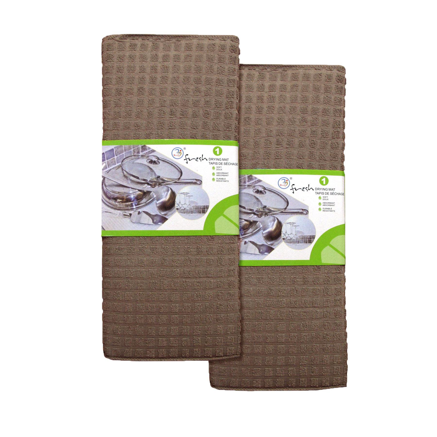 V442-ABR-MISC-2DRYINGMATSCHECK-MOCHA-RE-96420-00 Set of 2 Microfibre Checkered Dish Drying Mats Mocha - Image 1