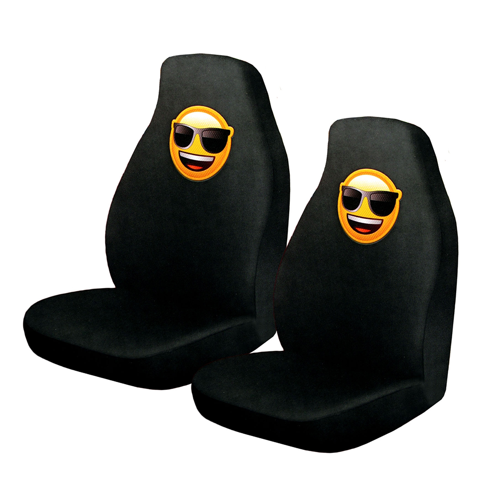 V442-ABR-MISC-CARSEATCOVER-SUNGLASS-SH-96336-00 Pair of Emoji Car Front Seat Covers Sunglasses Faces - Image 1