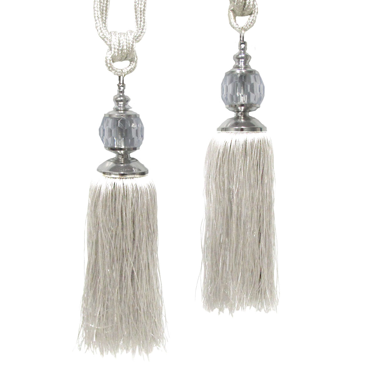V442-ABR-MISC-PAIRELIZABETHTIES-OFFWHITE-SH-96968-00 Elizabeth Pair of Curtain Tassel Rope Ties Off White/Silver - Image 1