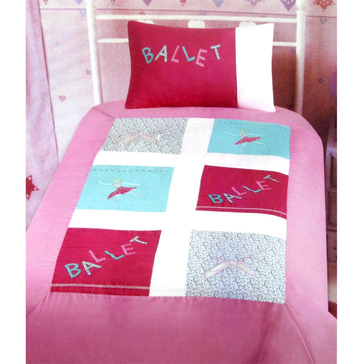 V442-ABR-QUILTCS-BALLERINA-PINK-SB-96761-00 Ballerina Embroidered Quilt Cover Set Single - Image 1