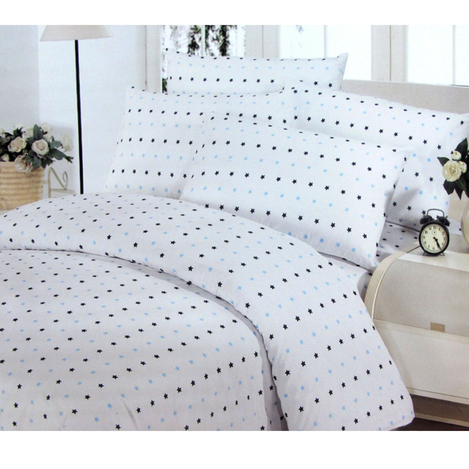 V442-ABR-QUILTCS-LUNASTARS-WHITE-DS-96632-00 Polyester Cotton Stars Quilt Cover Set Double - Image 1