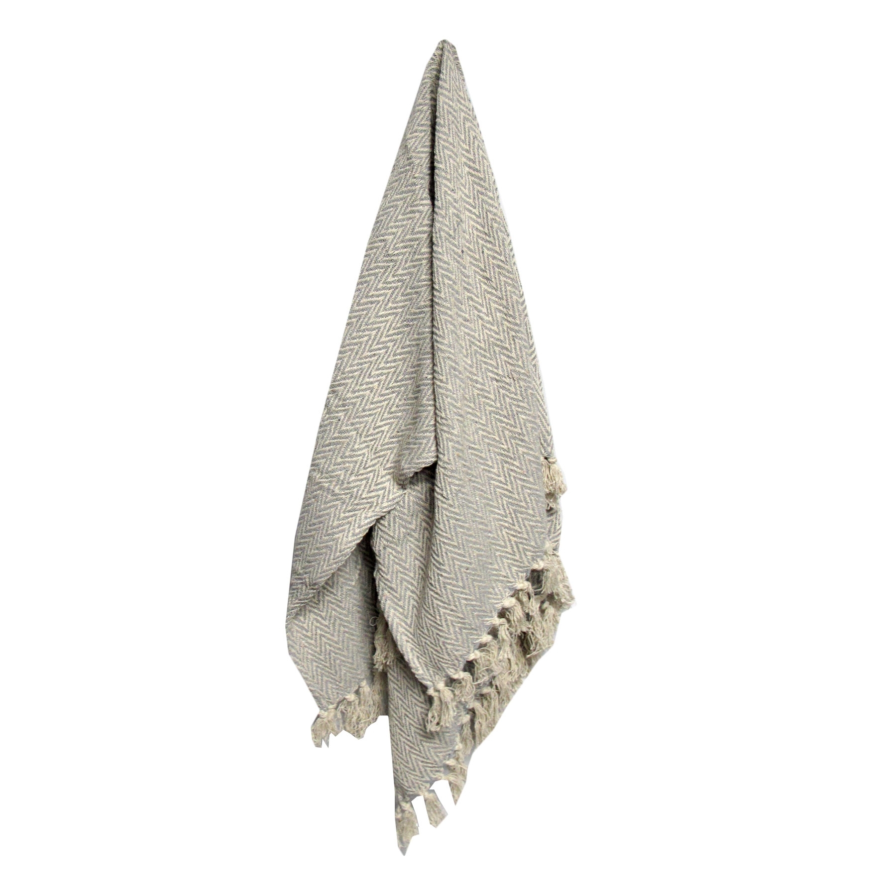 V442-ABR-THROW-COTTONCHEVRON-GREY-RE-96465-00 Cotton Fringe Throw Rug Chevron Grey - Image 1