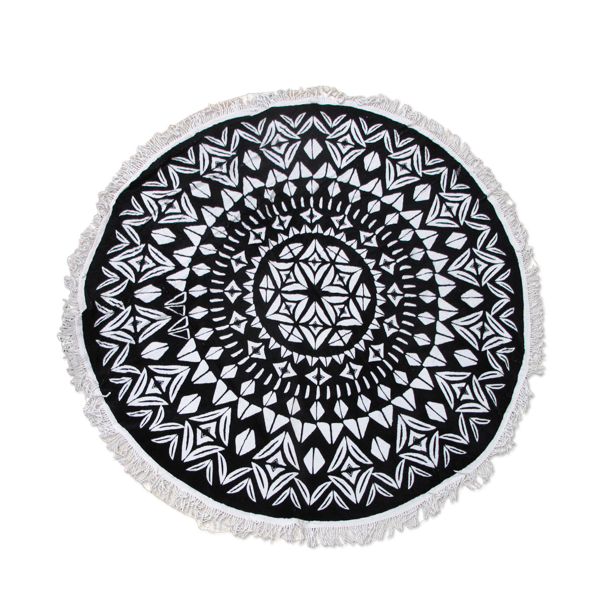V442-ABR-TOWEL-EZRAHEXAGON-BLACK-RD-96274-00 Ezra Hexagon 100% Cotton Round Beach Towel - Image 1