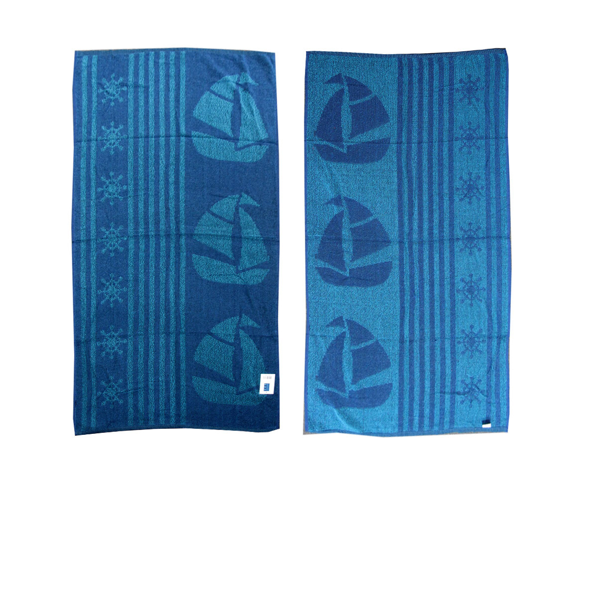 V442-ABR-TOWEL-SAILBOAT-BLUE-RE-96246-00 Set of 4 Imperfect Jacquard Terry Beach Towels Sail Boat - Image 1