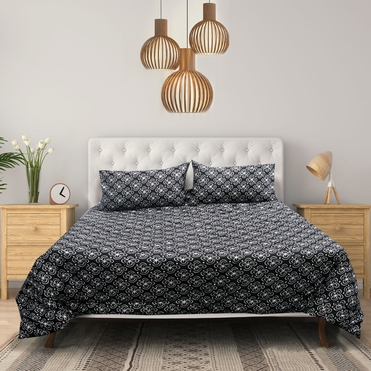 V442-ATX-COMFORTER-B5ROSEBUD-BLACK-KI-79459-00 3 Pce Botanica Printed Comforter Set Rosebud Queen/King - Image 1