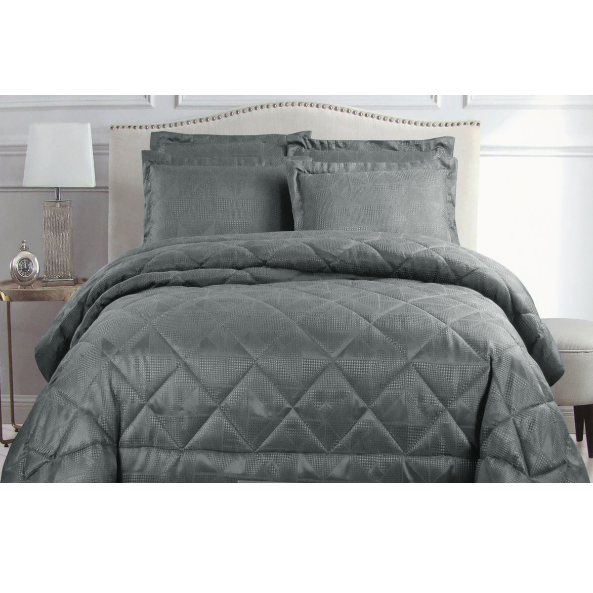 V442-ATX-COMFORTER-ELIJACQUARD-CHARCOAL-KI-79539-00 Hotel Living Eli Jacquard Comforter Set King Charcoal - Image 1