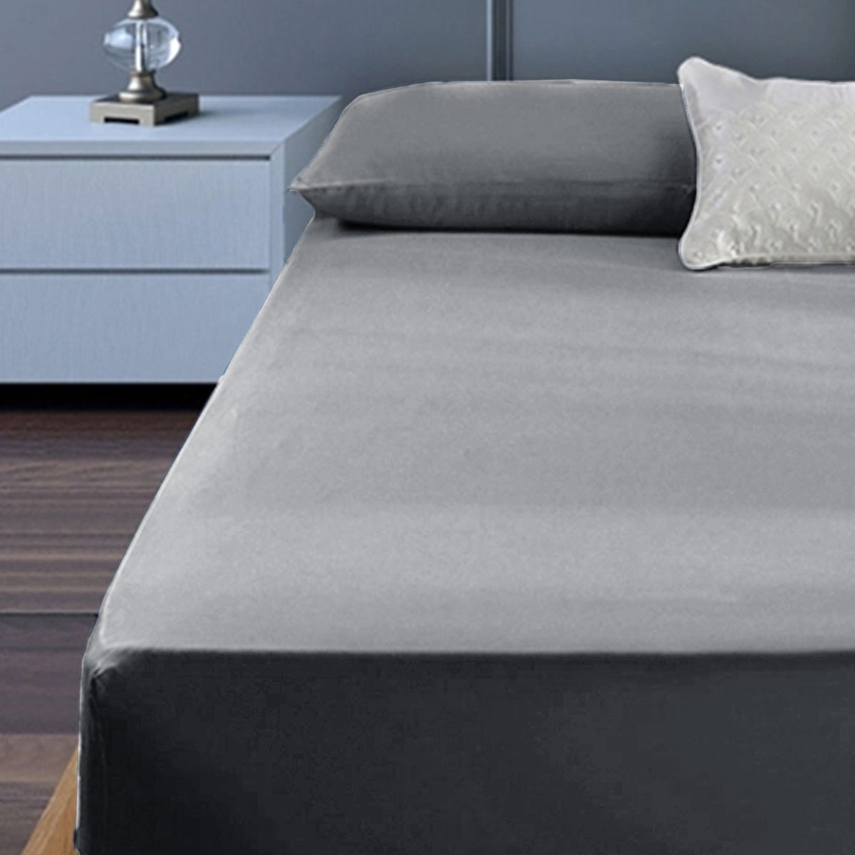 V442-ATX-FITTEDSS-400TCCOTTON-GREY-KS-89291-00 400TC Cotton Percale King Single Combo Set 50cm Wall Grey - Image 1