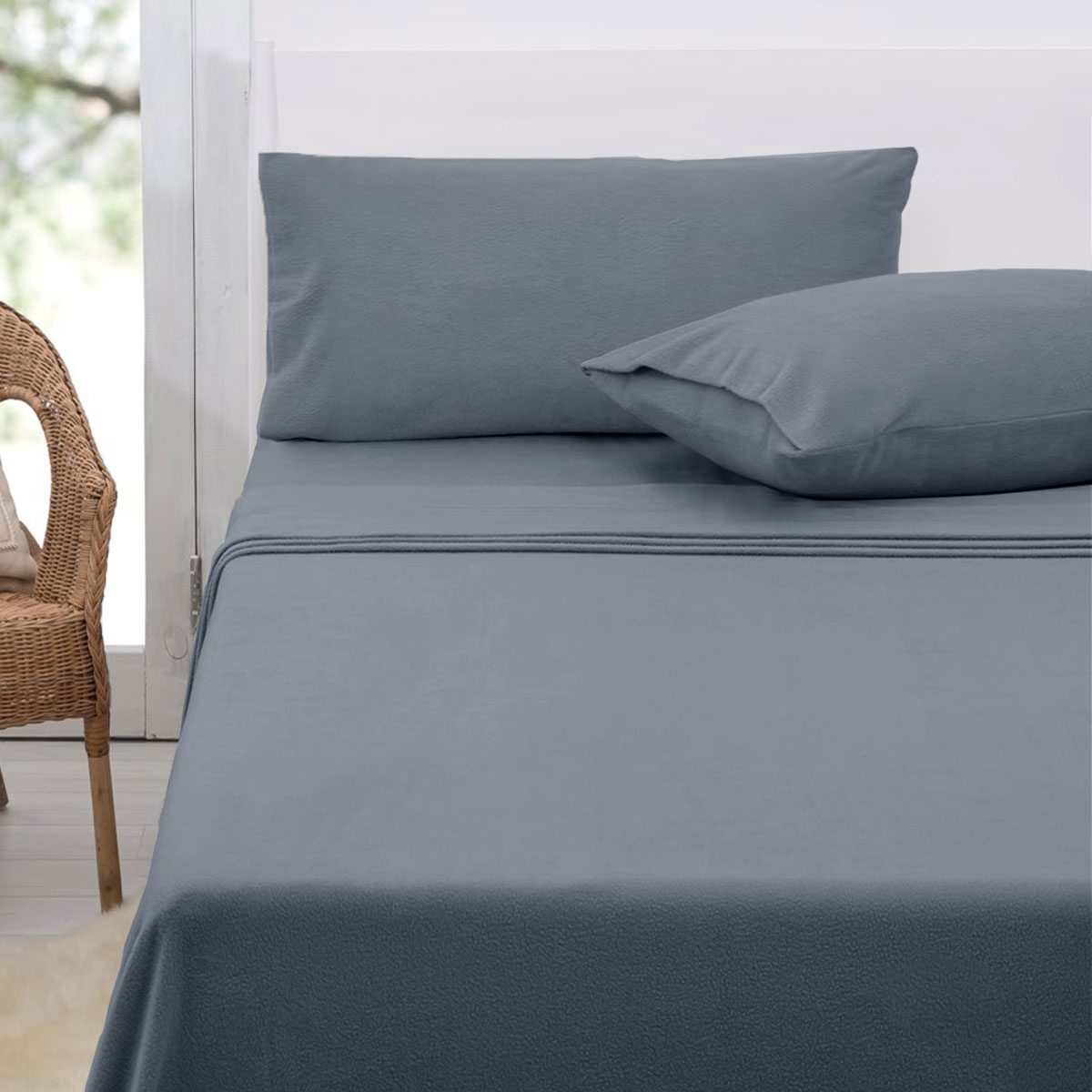 V442-ATX-SHEETS-POLARFLEECE-SLATE-KI-79478-00 Polar Fleece Sheet Set King 36cm Wall with King Pillowcases Slate - Image 1