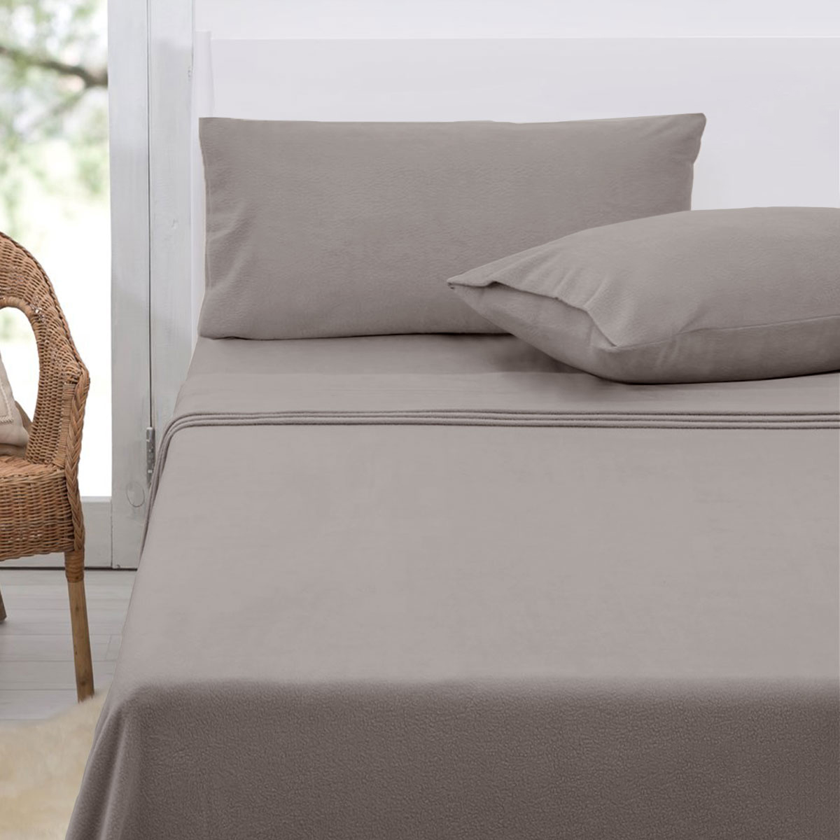 V442-ATX-SHEETS-POLARFLEECE-TAUPE-KI-79305-00 Polar Fleece Sheet Set King 36cm Wall with King Pillowcases Taupe - Image 1