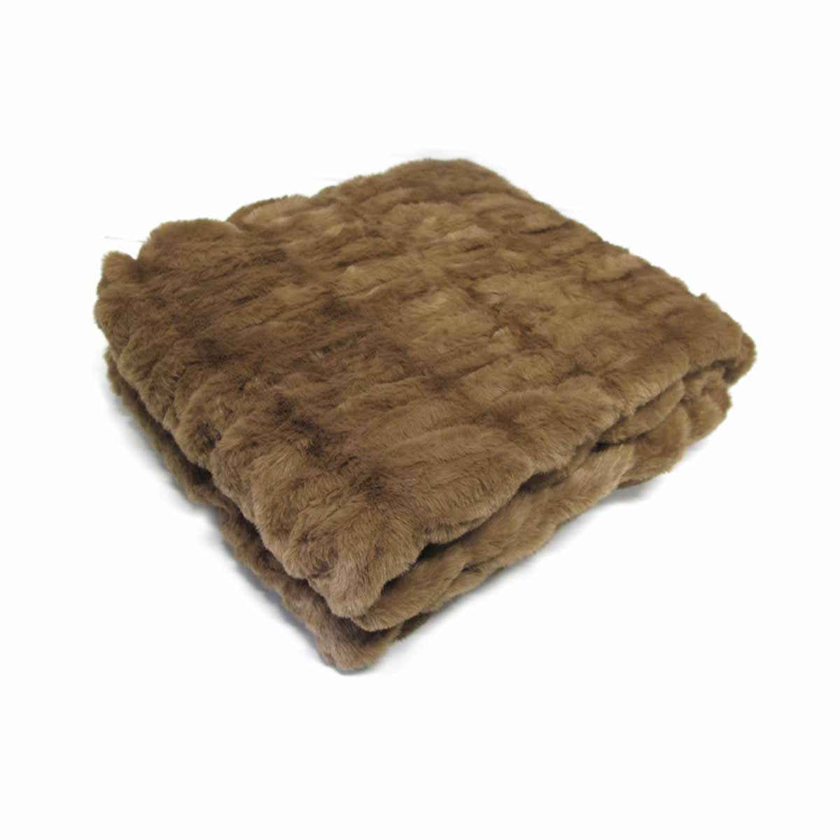 V442-ATX-THROW-HARPER-BROWN-RE-202506241231-00 Harper Soft Ruched Pattern Faux Fur Throw Rug 127 x 152 cm Brown - Image 1