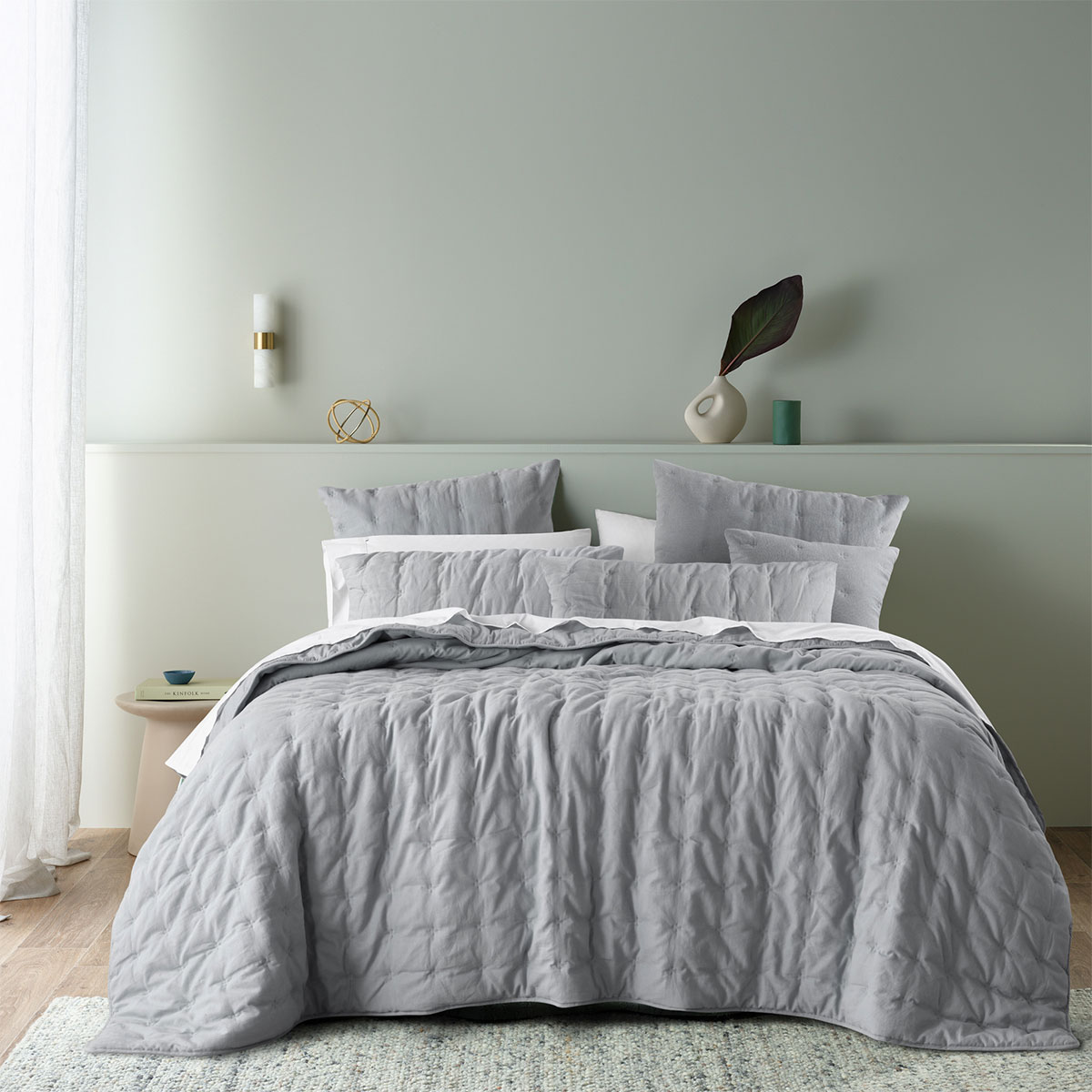 V442-BCA-COMFORTER-LANGSTON-SILVER-KI-202695-00 Bianca Langston Silver Pre-Washed Linen Cotton Comforter Set Queen/King - Image 1