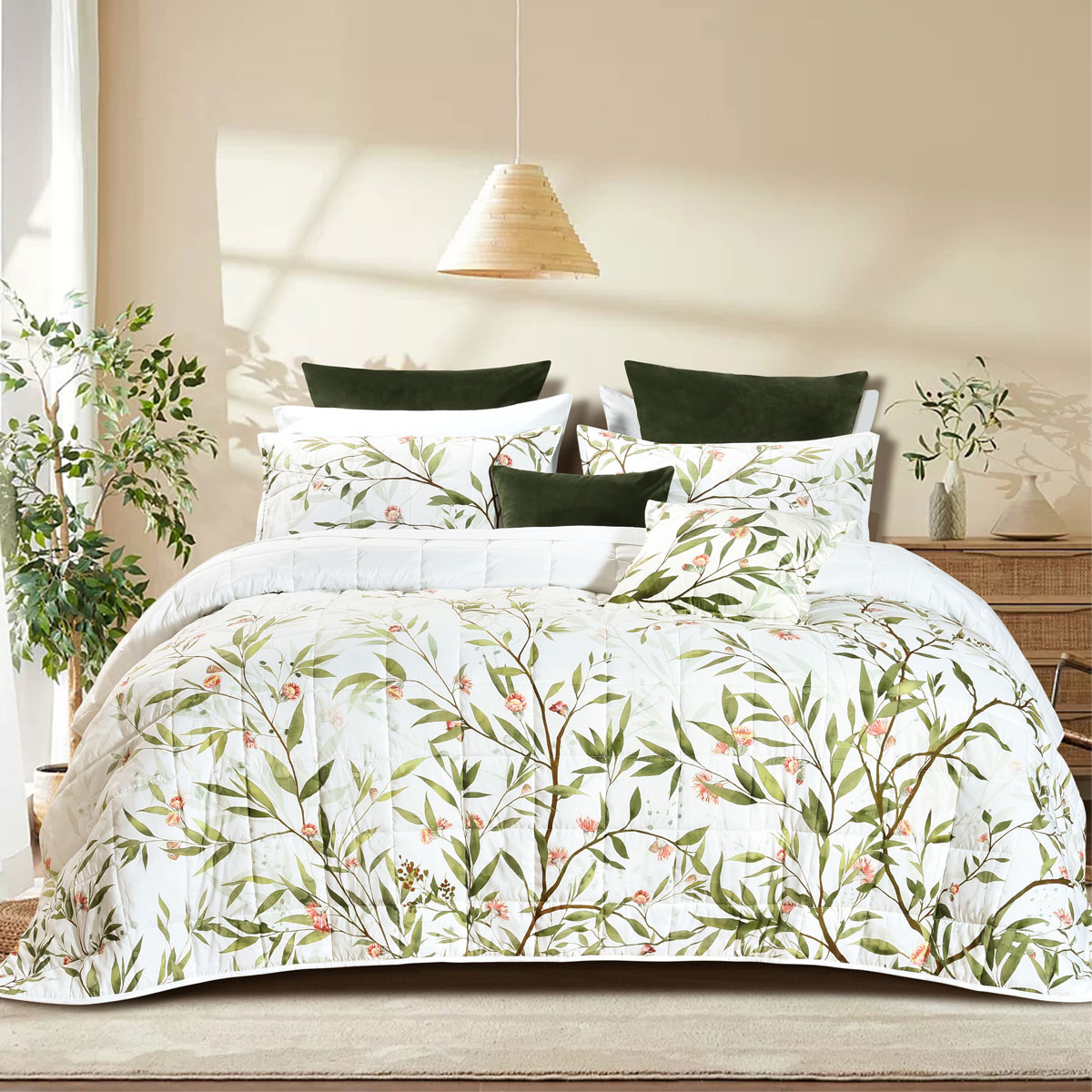 V442-BCA-COVERLETS-CORYMBIA-WHITE-SK-213172-00 Bianca Corymbia White Floral Printed Quilted Polyester Coverlet Set Super King - Image 1