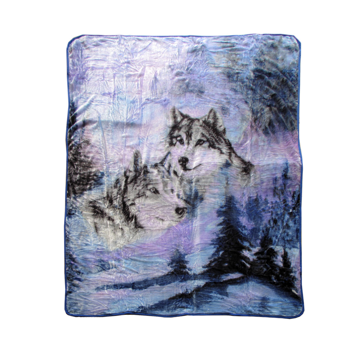 V442-BZO-BLANKET-3753DWINTERWOLF-BLUE-QS-97837-00 375gsm 1 Ply 3D Print Faux Mink Blanket Queen 200x240 cm Winter Wolf - Image 1