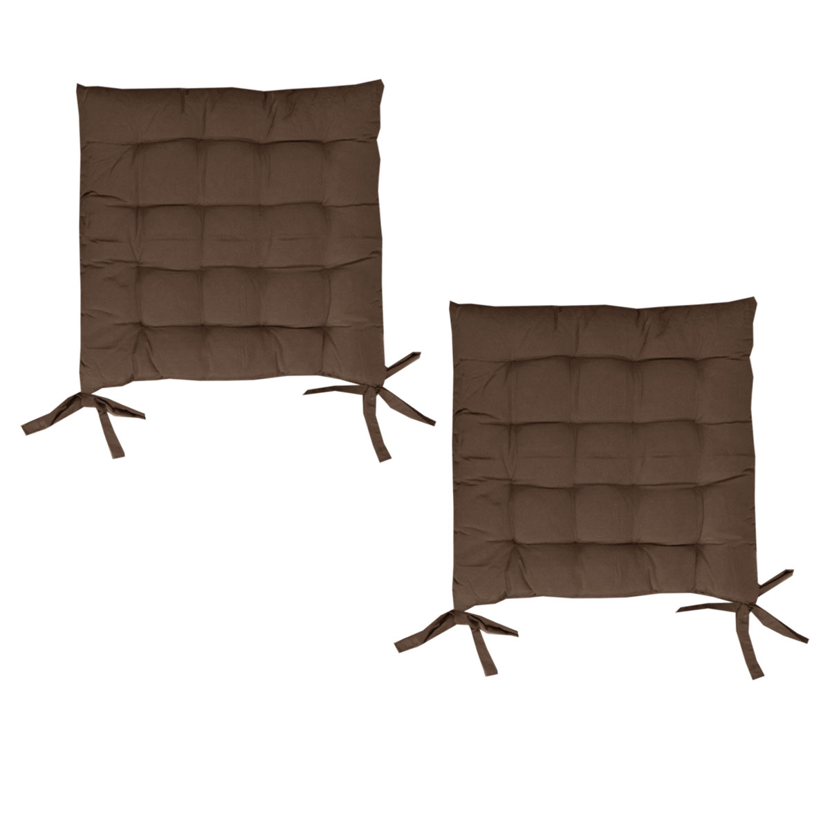 V442-BZO-CHAIRCU-SETOF2SOLID-CHOCOLATE-SQ-98532-00 Set of 2 Chair Pads with Ties 40 x 40 cm Chocolate - Image 1