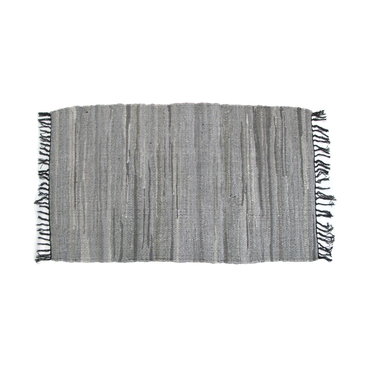 V442-BZO-FLOORR-TONALCHINDI-GREY-RE-183869-00 Tonal Chindi Cotton Handmade Floor Mat with Tassels 70 x 120 cm Grey - Image 1