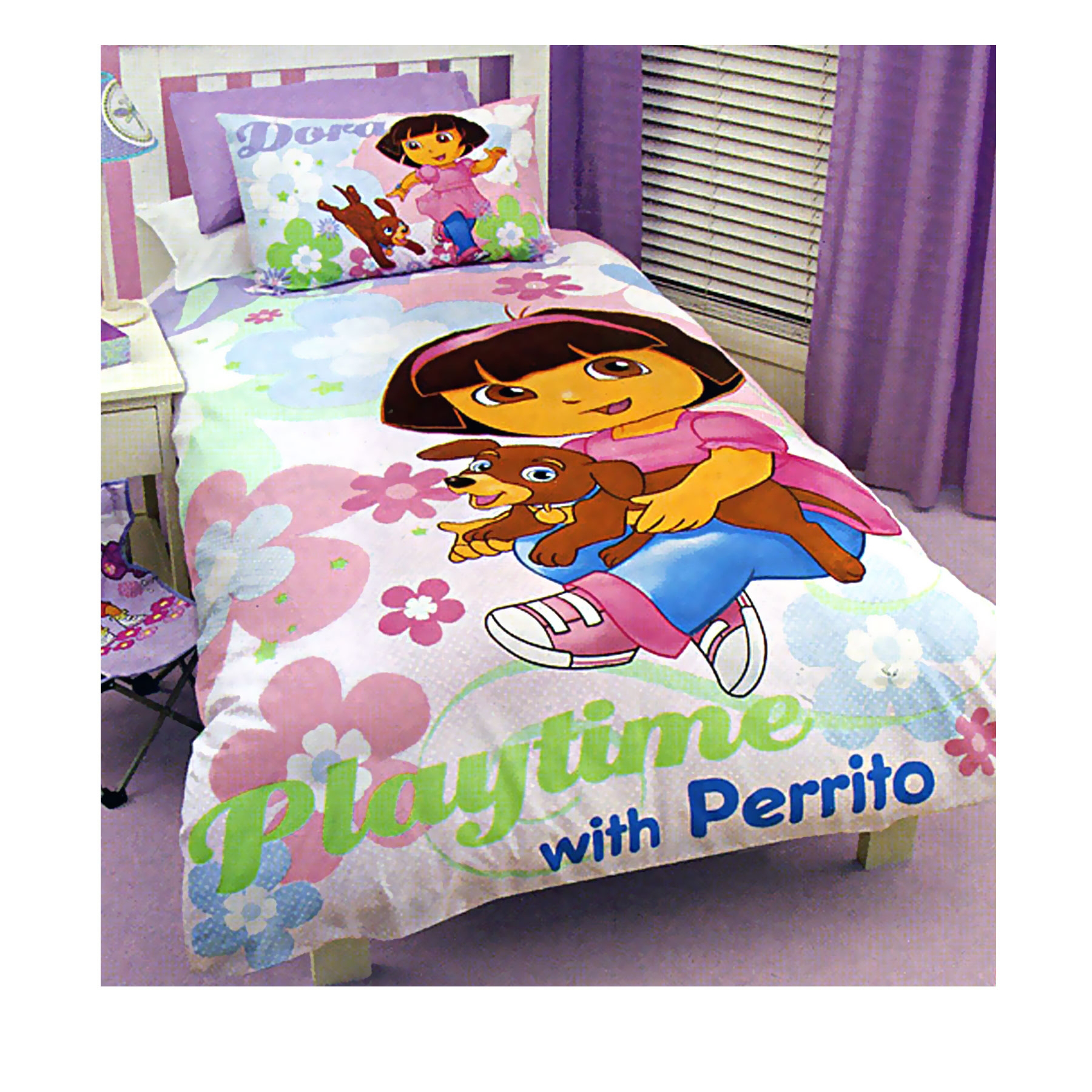 V442-CAP-QUILTCS-DORAPLAYTIME-MULTI-SB-97909-00 Disney Dora The Explorer Quilt Cover Set Playtime with Perrito Single - Image 1