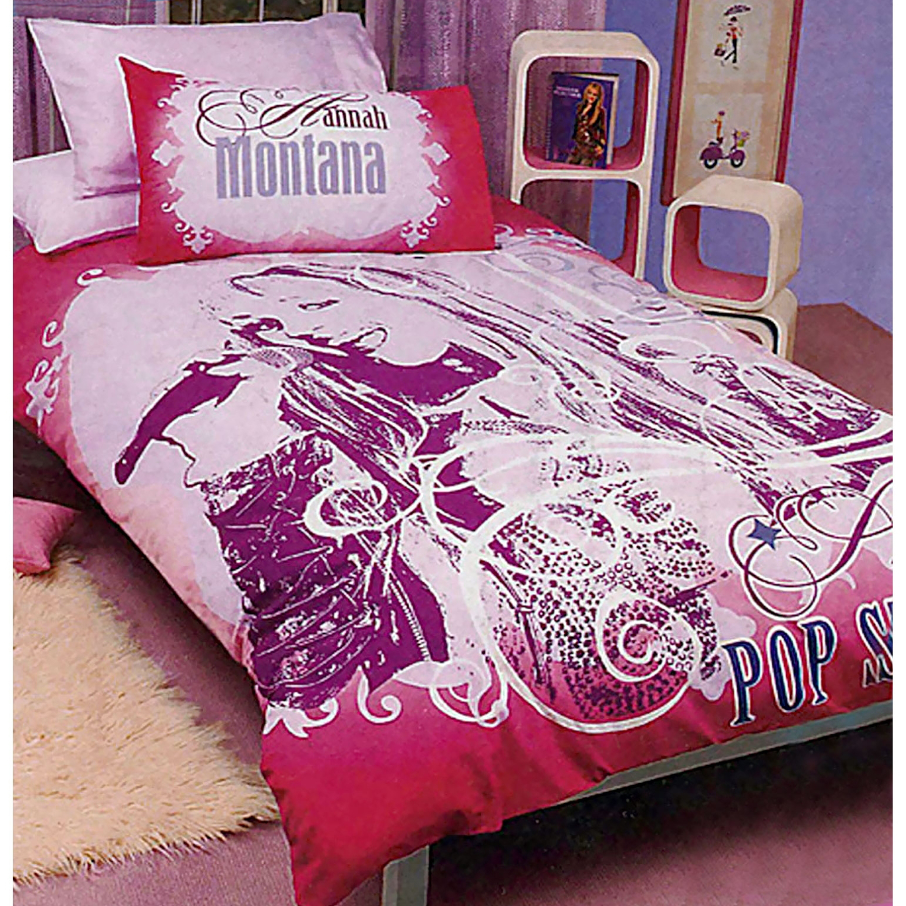 V442-CAP-QUILTCS-HANNAHPOPSTAR-PINK-SB-98019-00 Disney Hannah Montana Pop Star Quilt Cover Set Single - Image 1