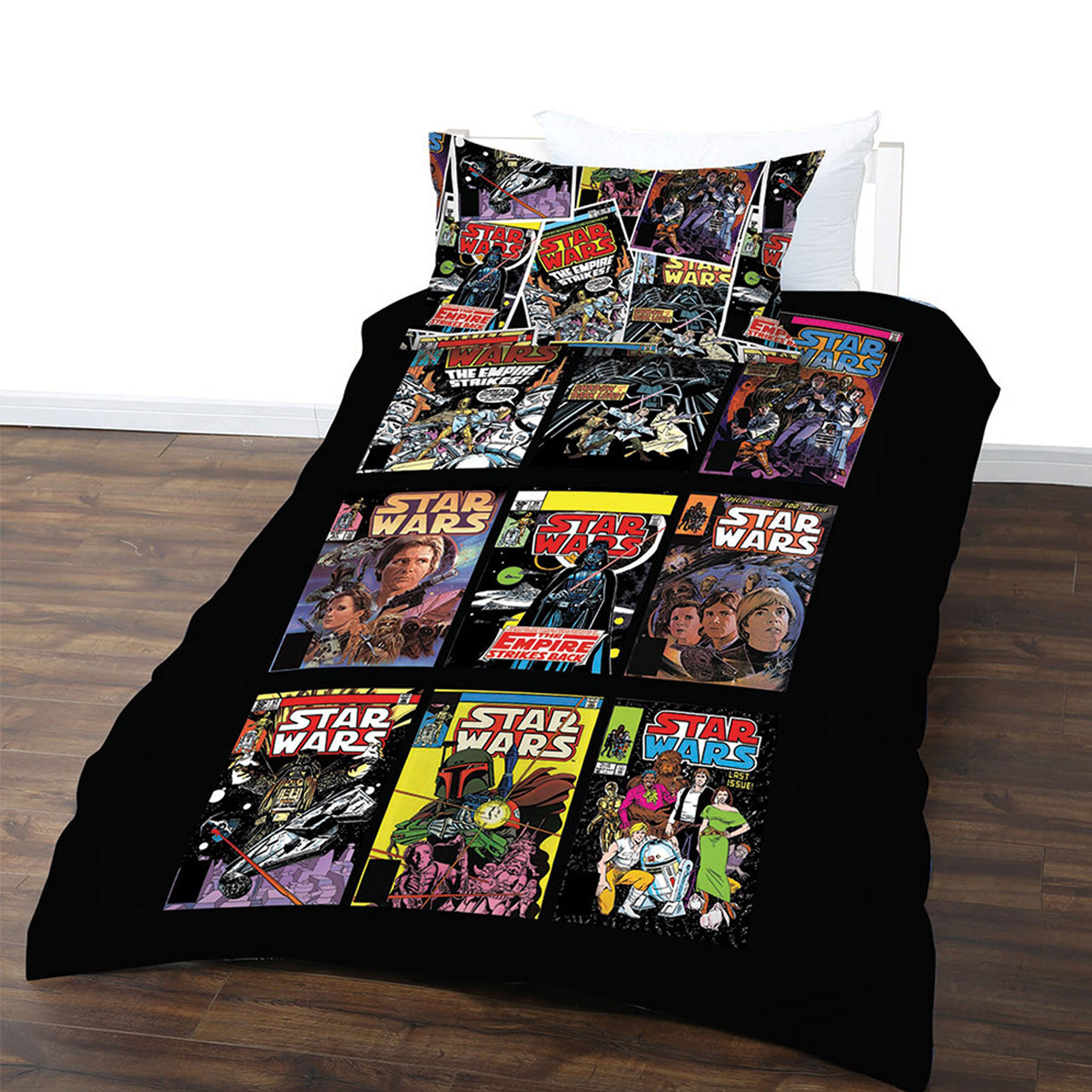 V442-CAP-QUILTCS-STARWARSCOMICS-BLACK-DS-97802-00 Star Wars Comics Quilt Cover Set Double - Image 1