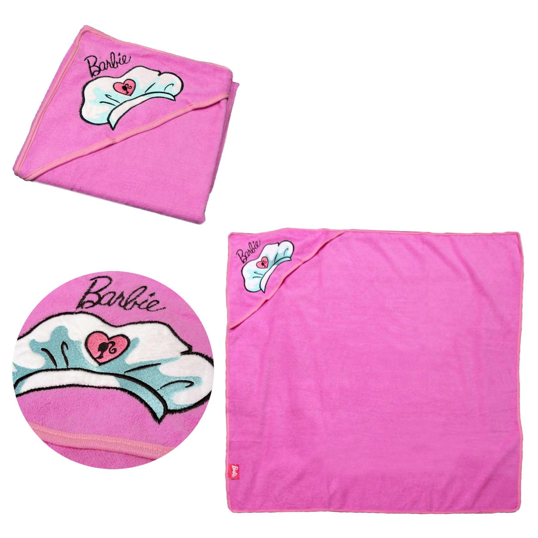 V442-CAP-TOWEL-BARBIEHOODED-PINK-SQ-98481-00 Barbie Embroidered Microfiber Hooded Towel - Image 1