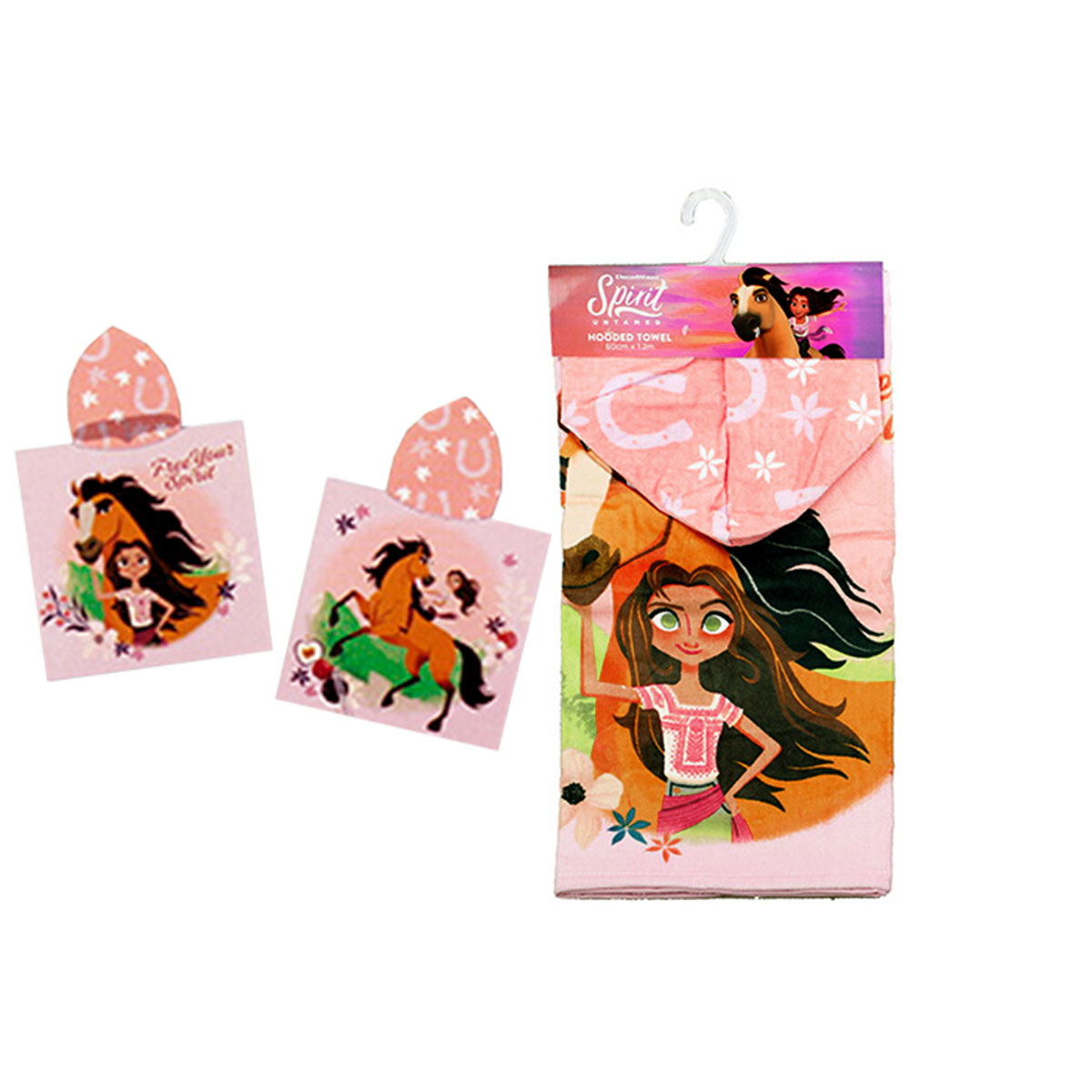 V442-CAP-TOWEL-HOODEDSPIRIT4367-PINK-SH-98504-00 Caprice Spirit Untamed Cotton Hooded Licensed Towel 60 x 120 cm - Image 1