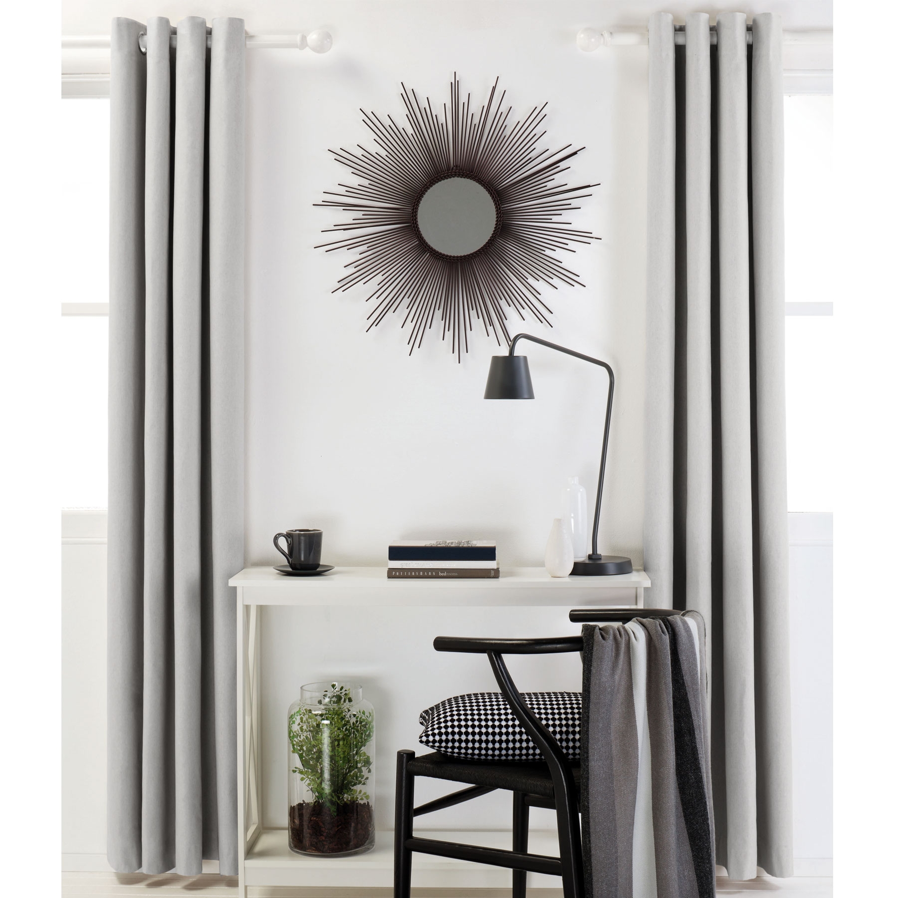 V442-DRY-CURTAIN-LINENCOTTON213-GREY-RE-98574-00 Designers Choice Pair of Linen Cotton Coated Eyelet Curtains Grey 140 x 213cm - Image 1