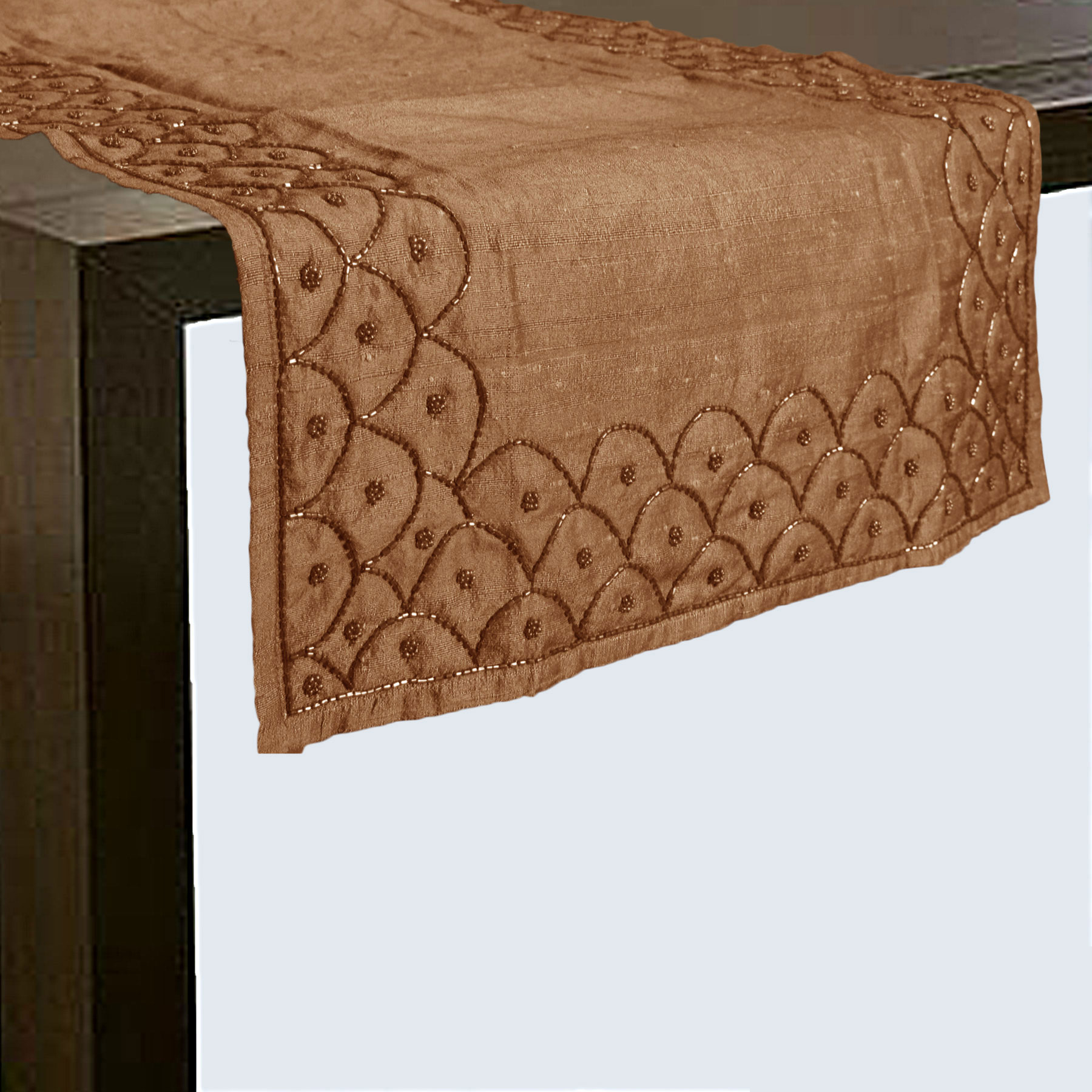 V442-GNA-TABLER-SILKBEADED-150CM-CHAMPAGNE-143831-00 Hoydu Silk Blend Beaded Table Runner 45cm x 150cm - Champagne Beige - Image 1