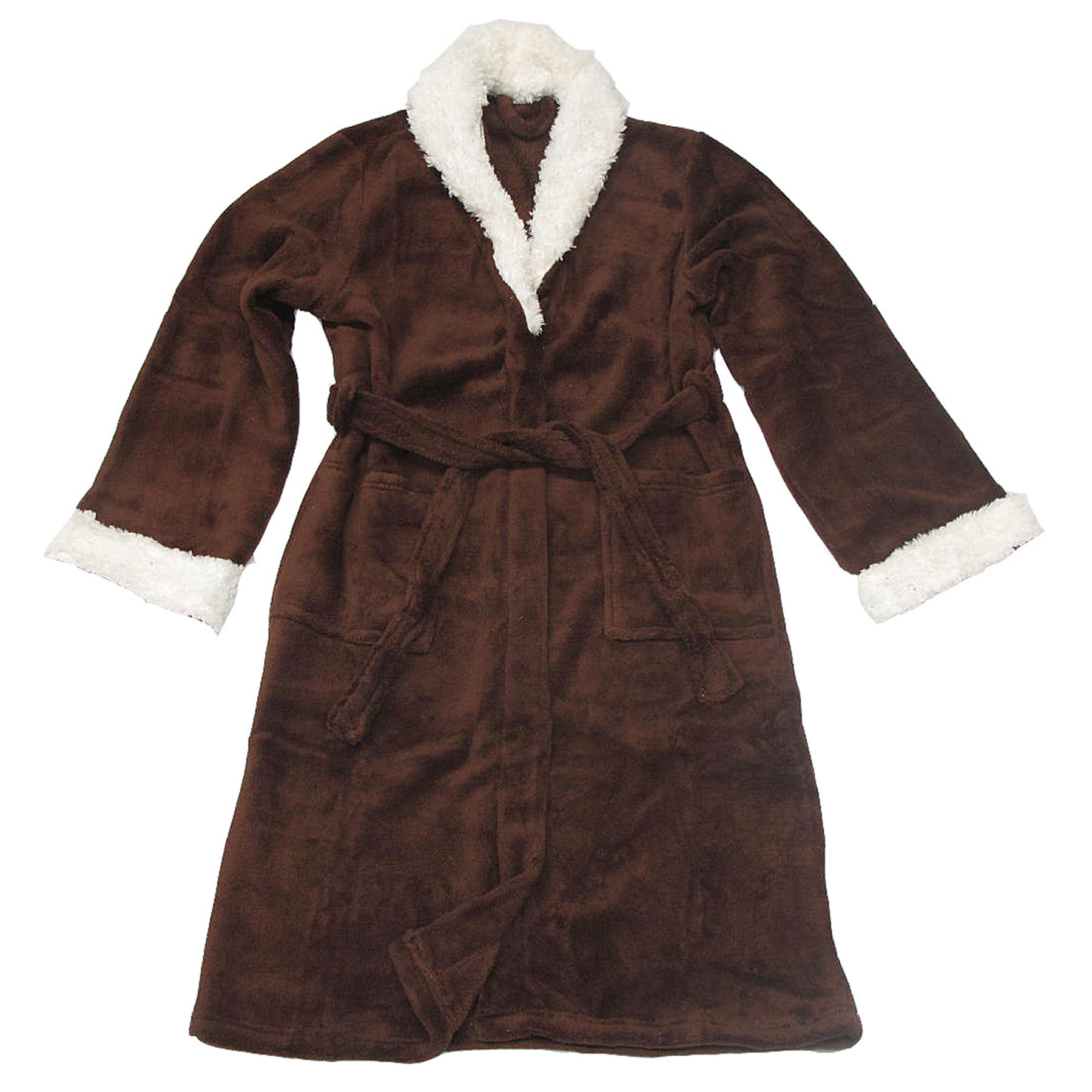 V442-GXY-BATHROBE-SHERPA-CHOC-S-141575-00 Sherpa Bath Robe Chocolate S/M - Image 1