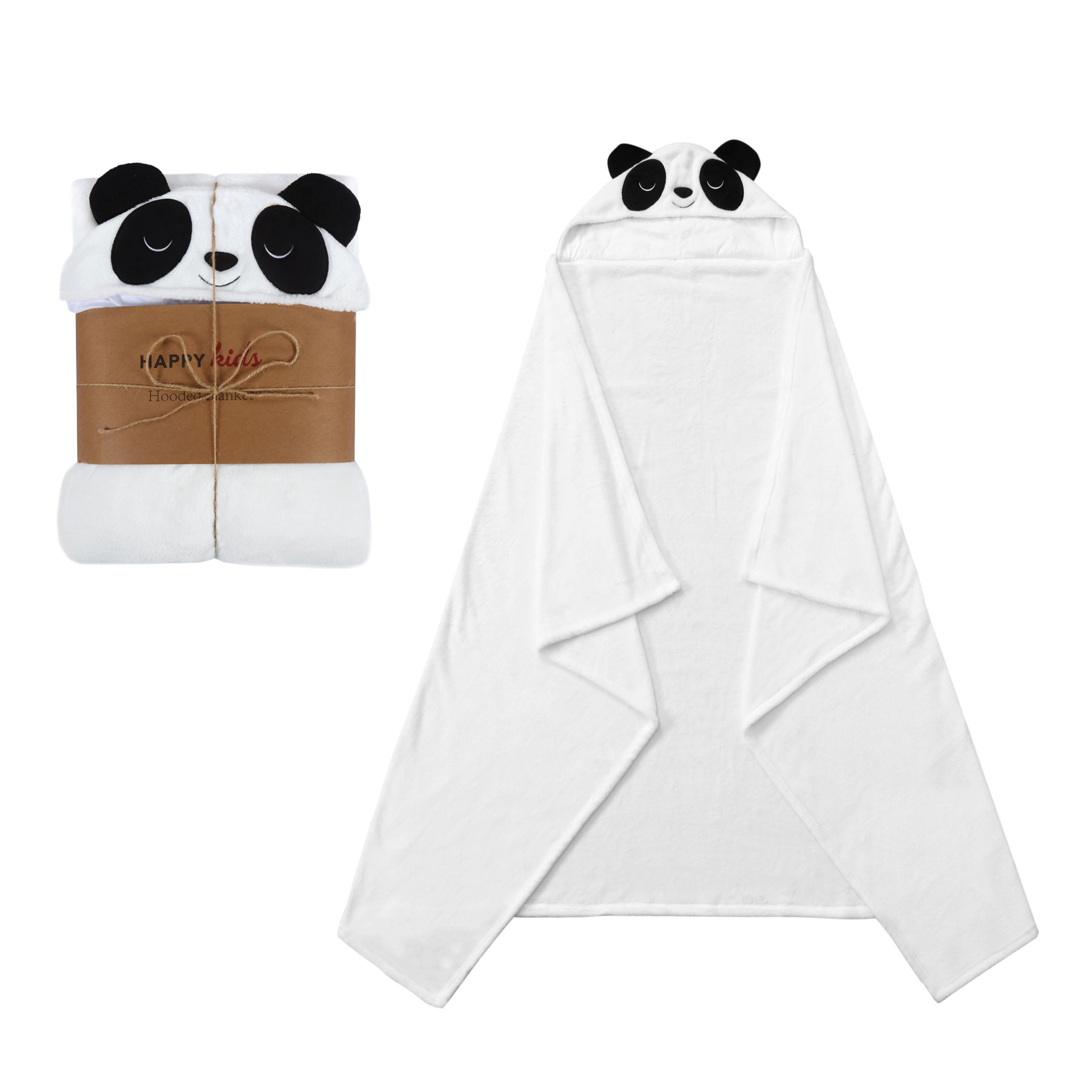 V442-HIN-BLANKET-PANDA-WHITE-SH-83249-00 Happy Kids Panda Hooded Blanket - Image 1