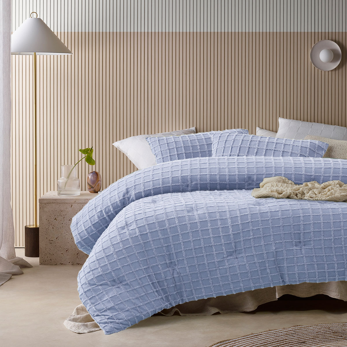 V442-HIN-COMFORTER-PARQUET-SNOOZEBLUE-KI-195470-00 Vintage Design Homewares 3 Pcs Parquet Snooze Blue Comforter Set King - Image 1
