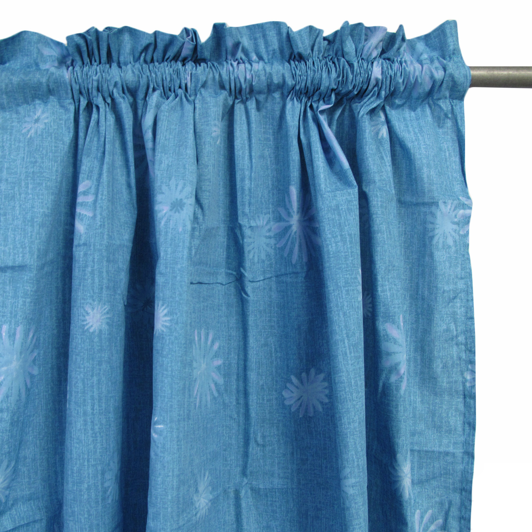 V442-HIN-CURTAIN-DAISY-BLUE-RE-83225-00 Pair of Polyester Cotton Rod Pocket Blue Daisy Curtains - Image 1