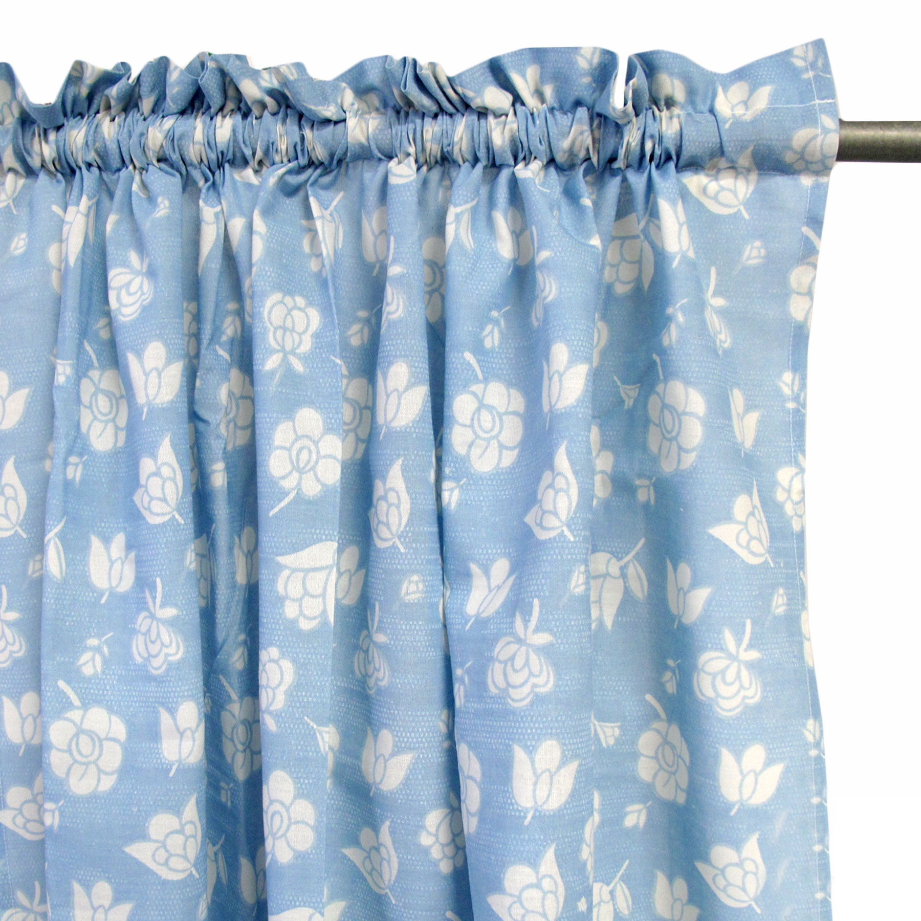 V442-HIN-CURTAIN-FLOWER-BLUE-RE-83219-00 Pair of Polyester Cotton Rod Pocket Blue Flower Curtains - Image 1