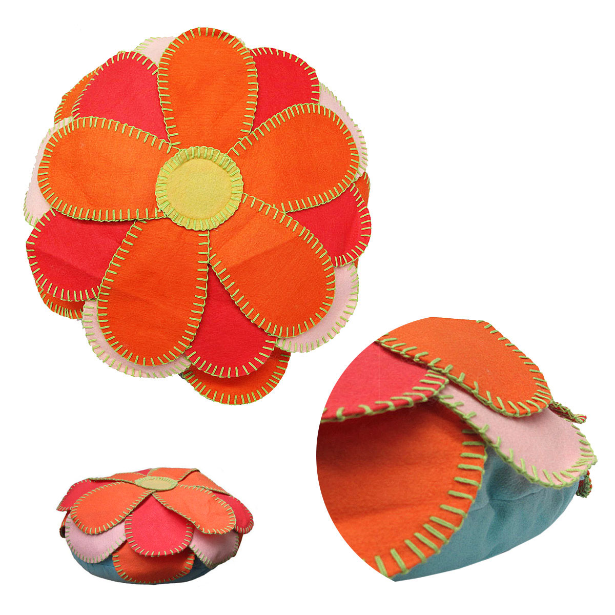 V442-HIN-CUSHION-GEORGIAFLOWER-ORANGE-RD-204826-00 Girls Georgia Flower Applique Round Filled Cushion 40 cm Diameter - Image 1