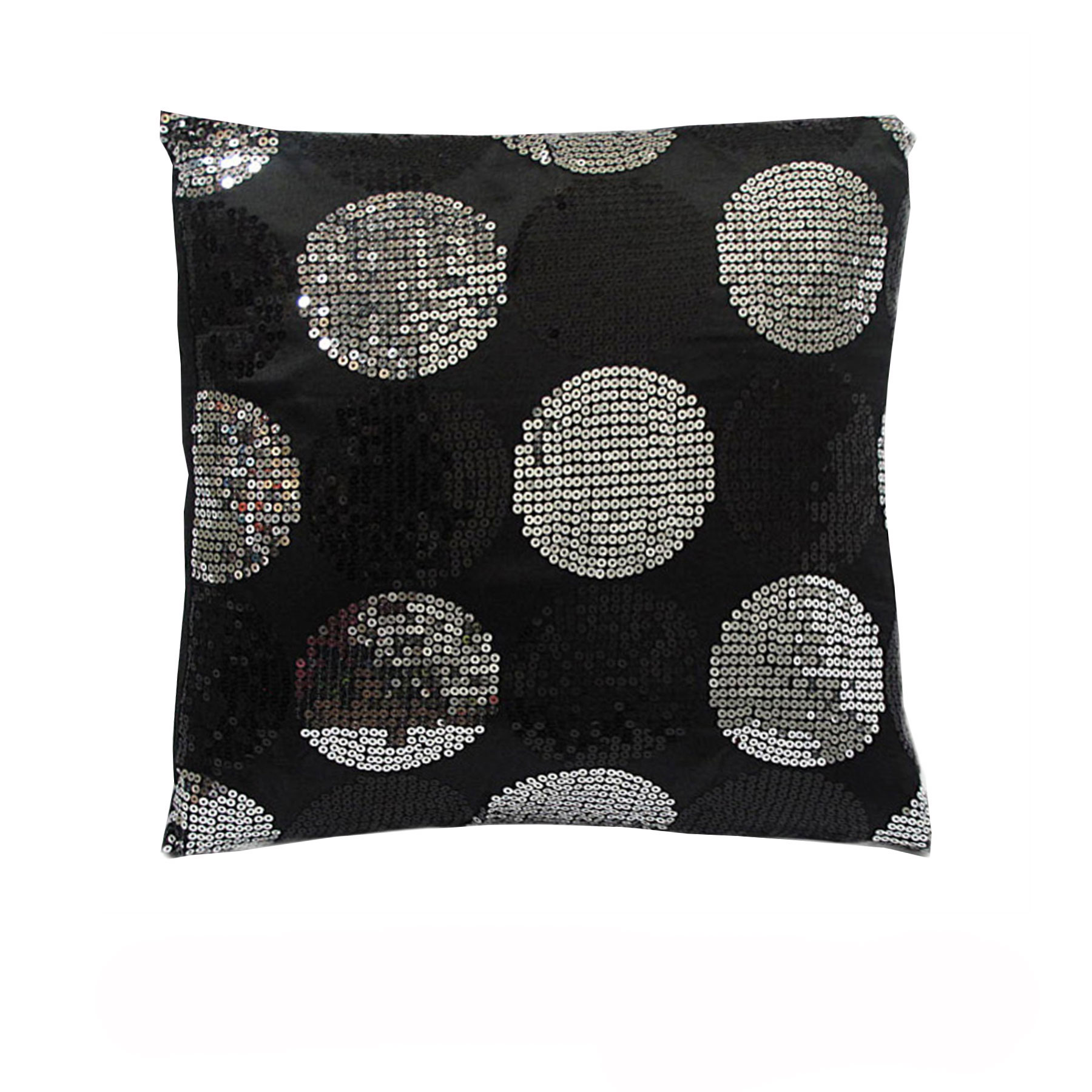 V442-HIN-CUSHION-SEQUINED-BLACK-SQ-82432-00 Sequined Black Silver Squared Filled Cushion - Image 1