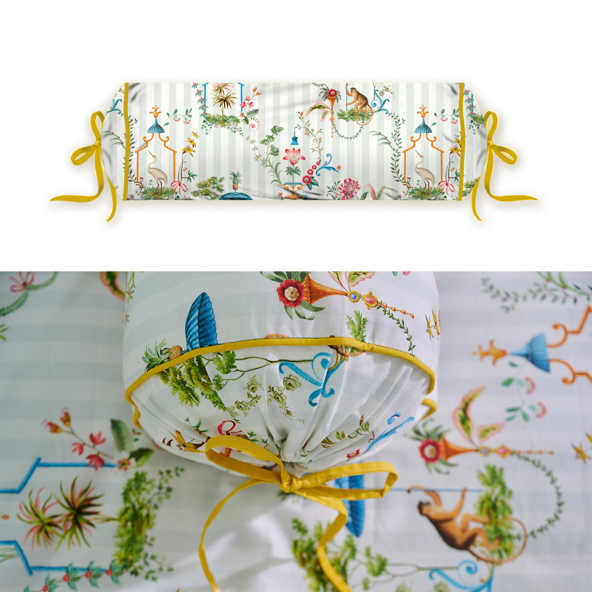 V442-HIN-NECKROLL-SINGERIE-WHITE-NK-82475-00 PIP Studio Singerie White Neck Roll Cushion - Image 1