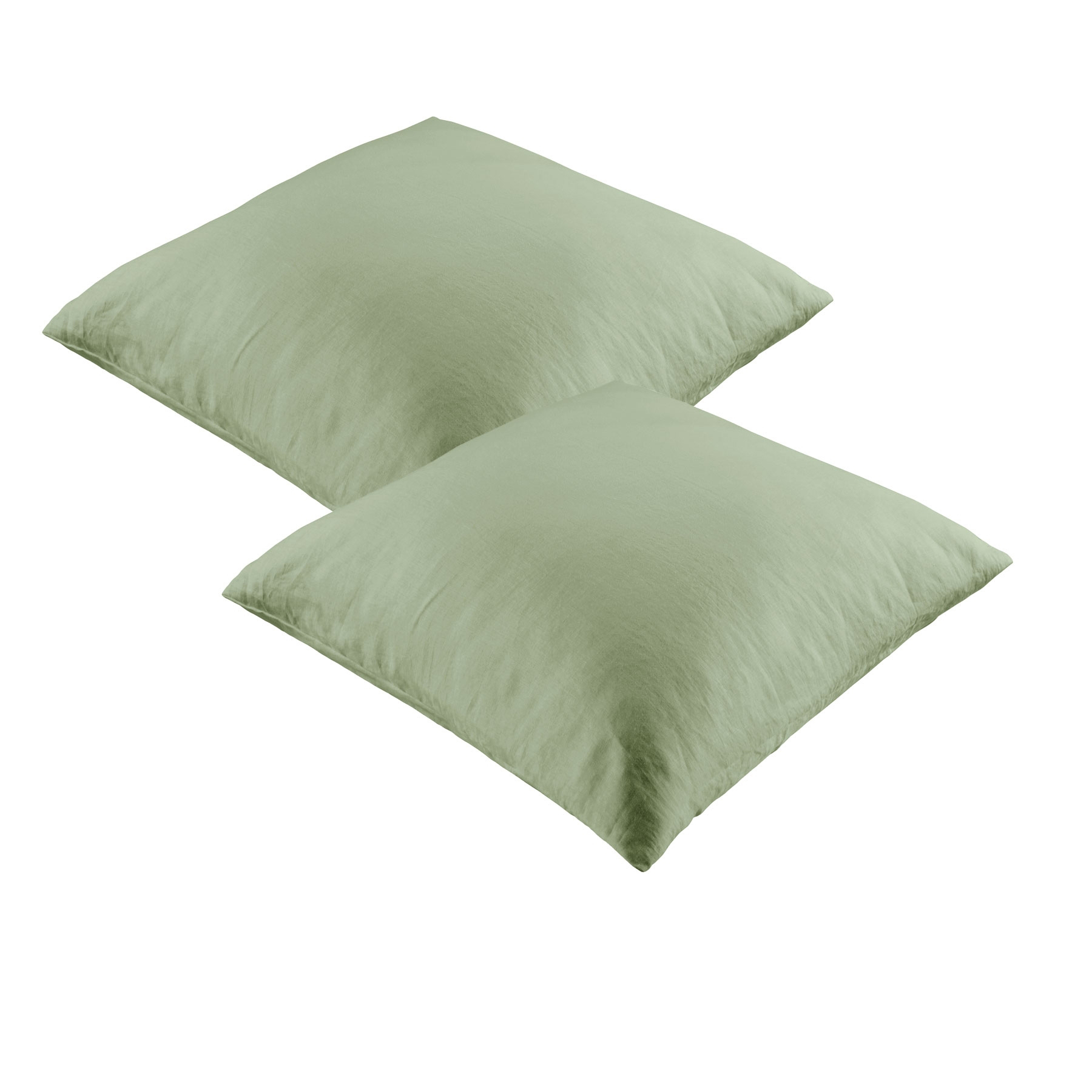 V442-HIN-PILLOWC-LINEN-SAGE-EU-82354-00 Vintage Design Homewares Pair of 100% Linen European Pillowcases Sage - Image 1