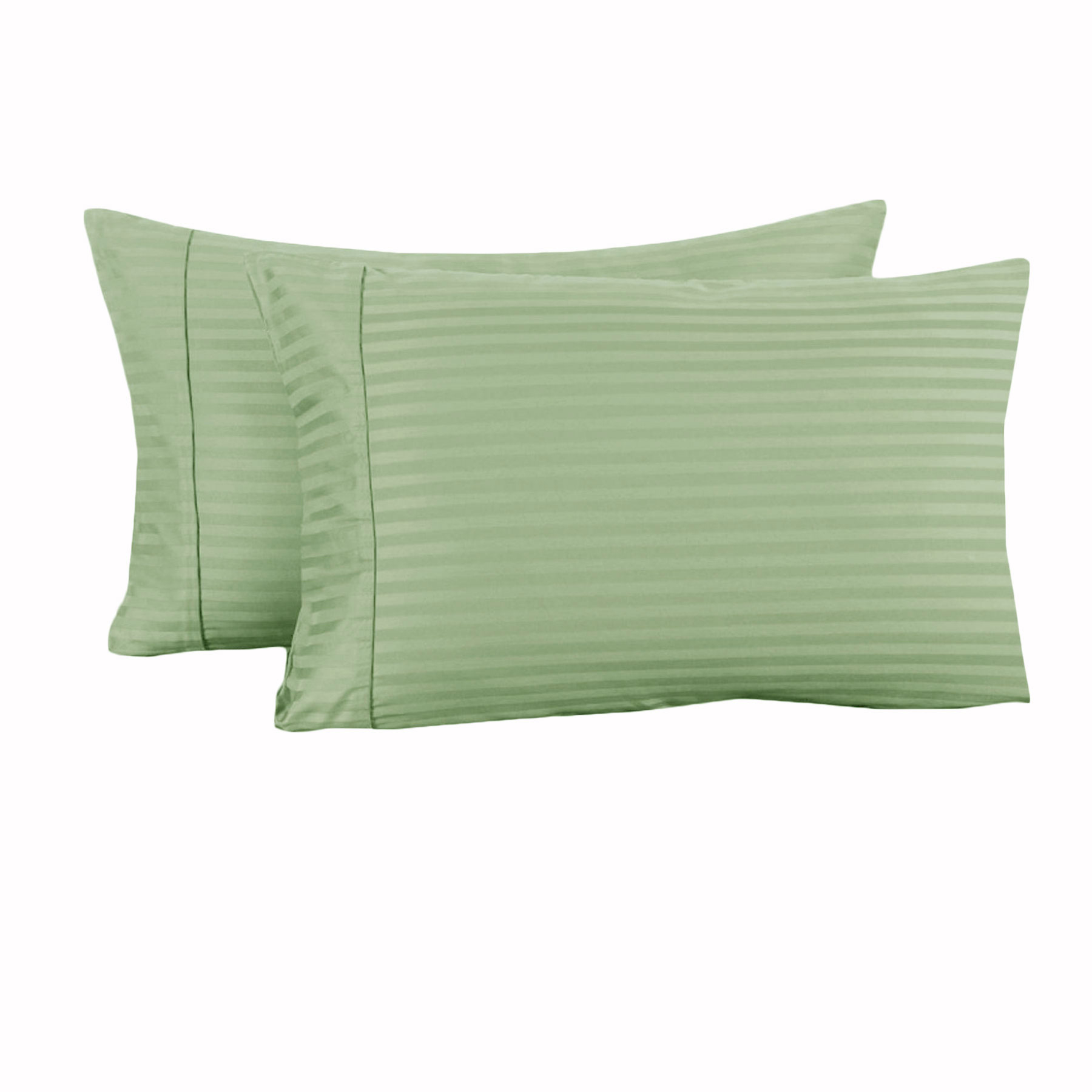 V442-HIN-PILLOWC-STRIPECUFFED-GREEN-ST-82327-00 Accessorize 325TC Pair of Cuffed Standard Pillowcases Green - Image 1