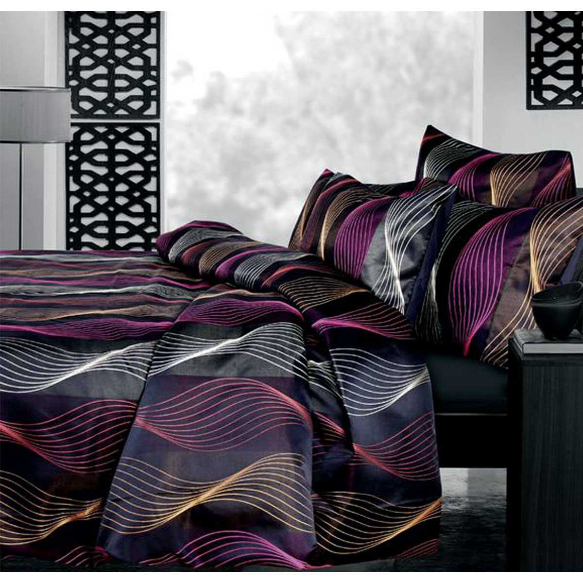 V442-HIN-QUILTCS-AIRWAVE-MULTI-SB-83308-00 Accessorize Airwave Multi Jacquard Quilt Cover Set Single - Image 1