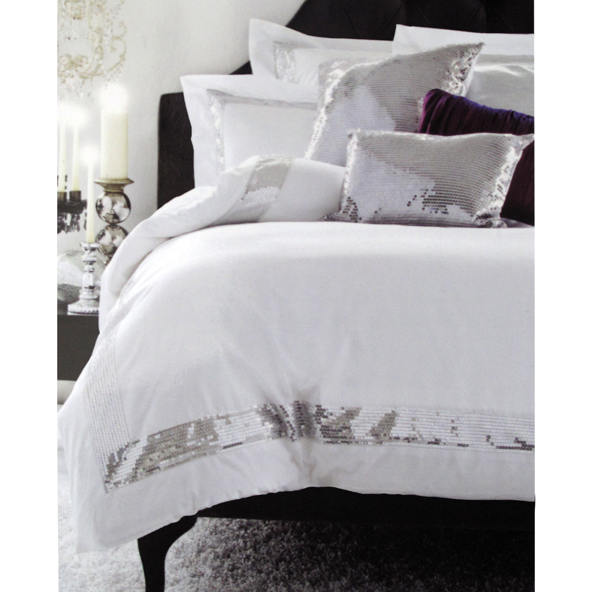 V442-HIN-QUILTCS-COTTONSEQUINS-WHITE-SB-83304-00 Accessorize Sequins White Cotton Quilt Cover Set Single - Image 1