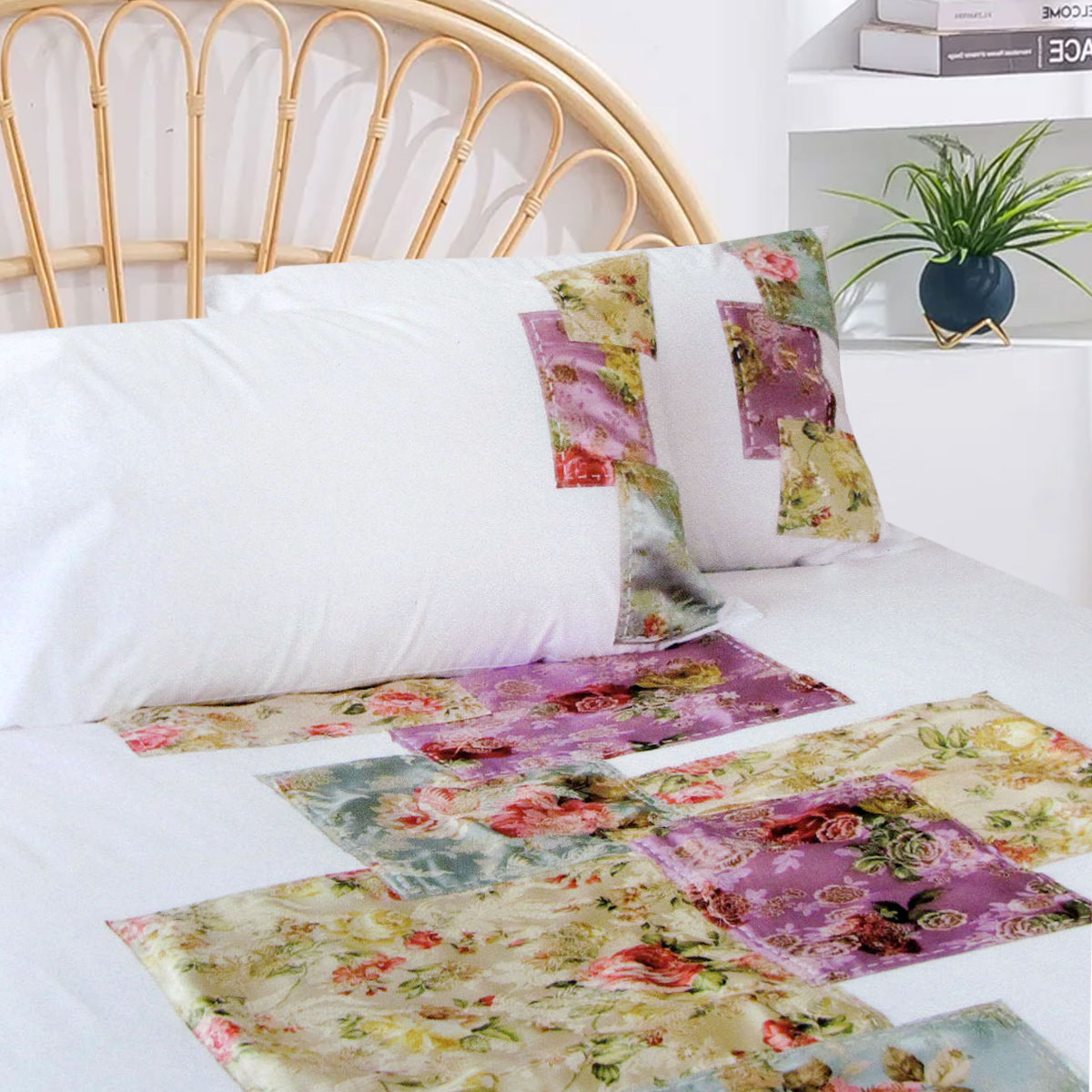 V442-HIN-QUILTCS-COUNTRYROSE-WHITE-QS-82934-00 Accessorize Country Rose White Quilt Cover Set Queen - Image 1