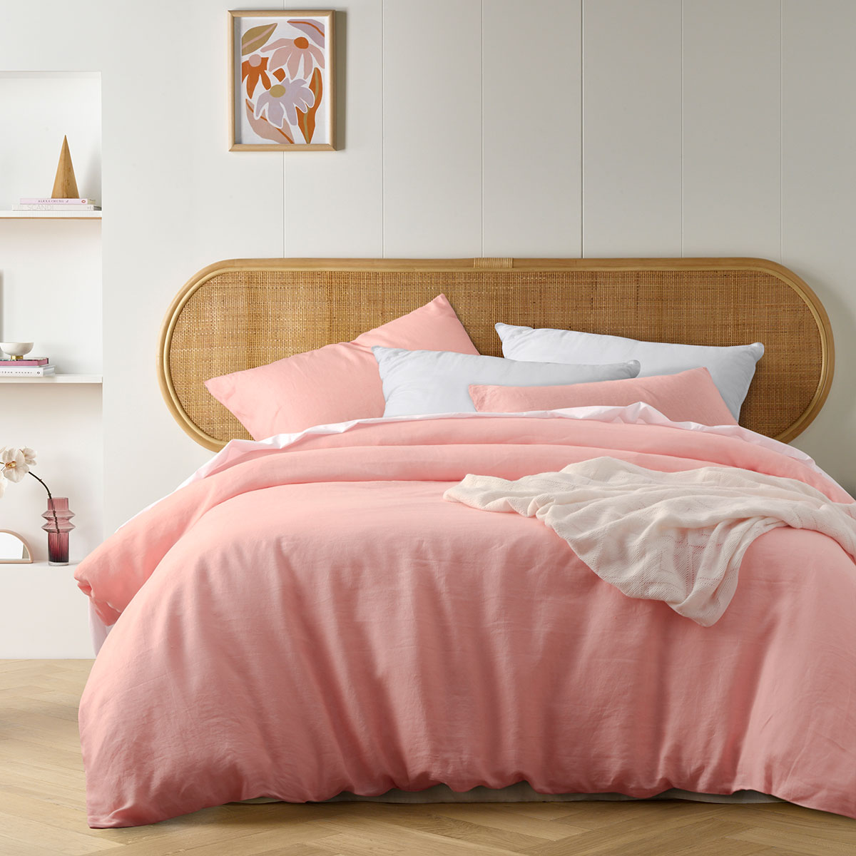 V442-HIN-QUILTCS-FRENCHLINEN-PEACH-KI-83493-00 Vintage Design Homewares Peach French Linen Quilt Cover Set King - Image 1