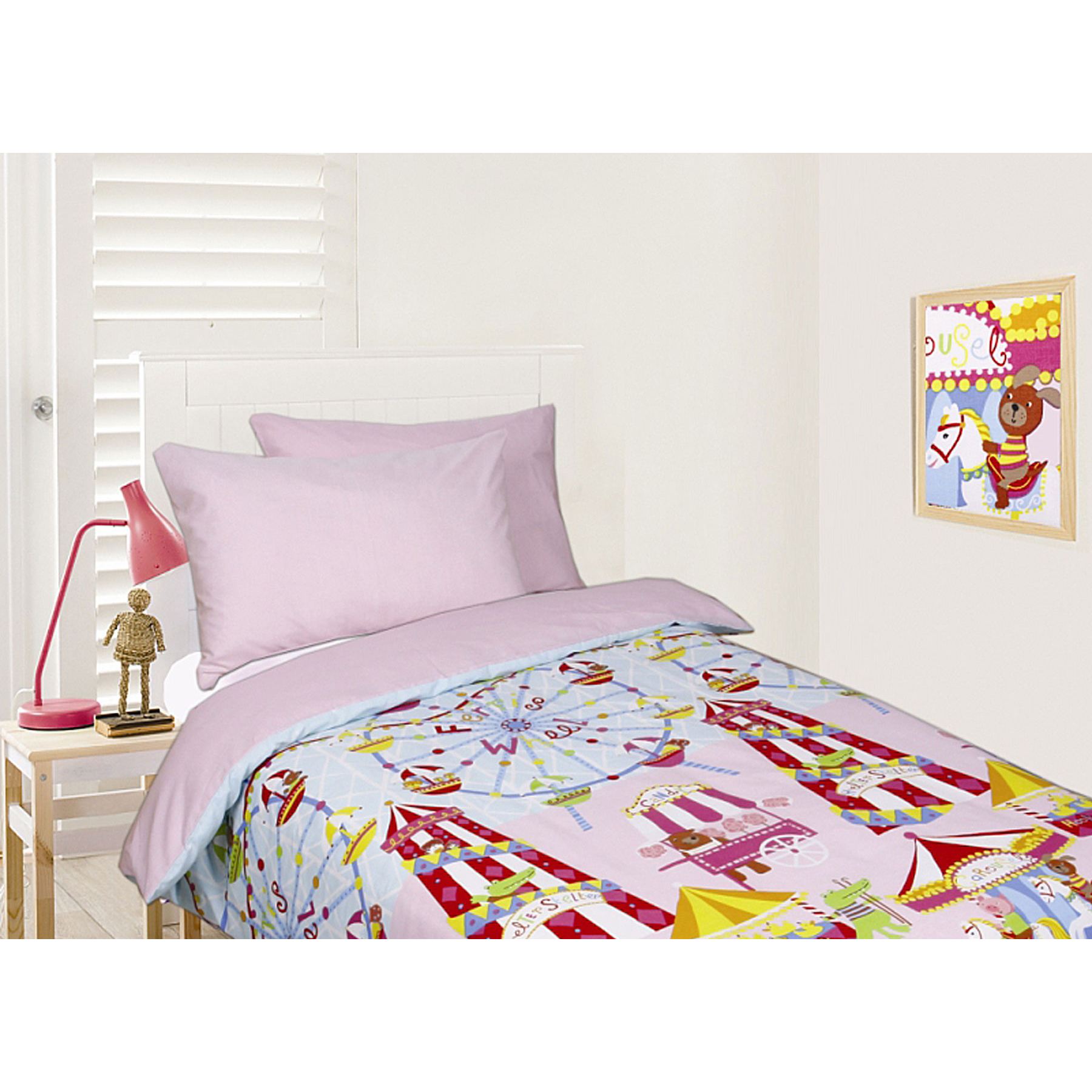 V442-HIN-QUILTCS-GLOWINTHEDARK-FUNFAIR-PINK-SB-83192-00 Happy Kids Glow in the Dark Quilt Cover Set Funfair Pink Single - Image 1