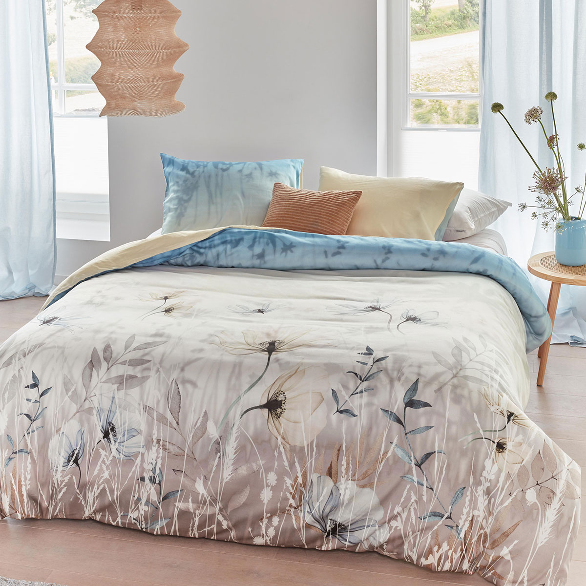 V442-HIN-QUILTCS-ISABELLE-LIGHTBLUE-QS-82714-00 Bedding House Isabelle Light Blue Cotton Sateen Quilt Cover Set Queen - Image 1